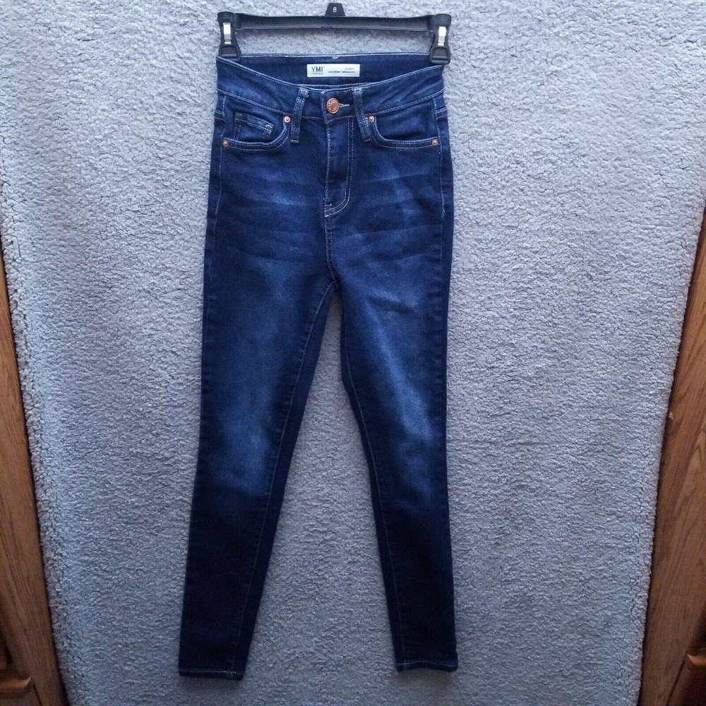 YMI Dream Juniors 1/25 Skinny High Rise Dream Fit Blue Jeans Logo 23" 28.75 10.5